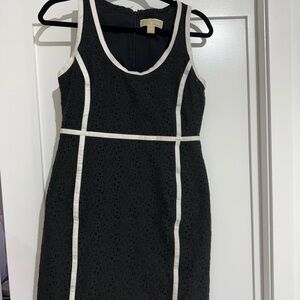 Michael Kors Black Midi Lace Dress with White Trim